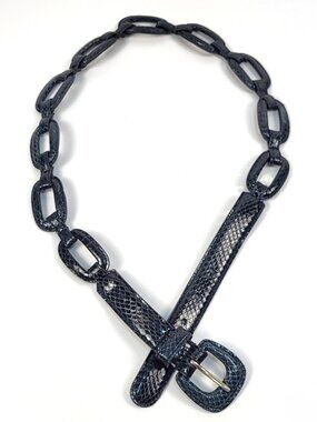 Belt Genuine Snakeskin Navy Blue Leather Lined Unique Rings Ladies L New Vintage